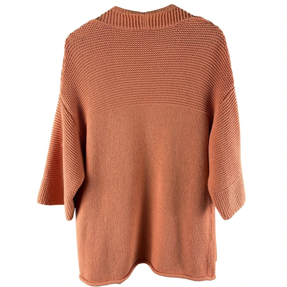 Chicos Open Front Cotton Cardigan Sweater Coral Peach Textured Knit Sz 1/M